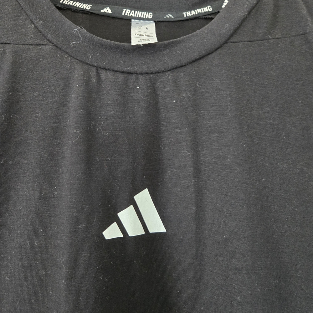 adidas Black Short Sleeve Crewneck Tee with White Logo - Picture 2 of 5